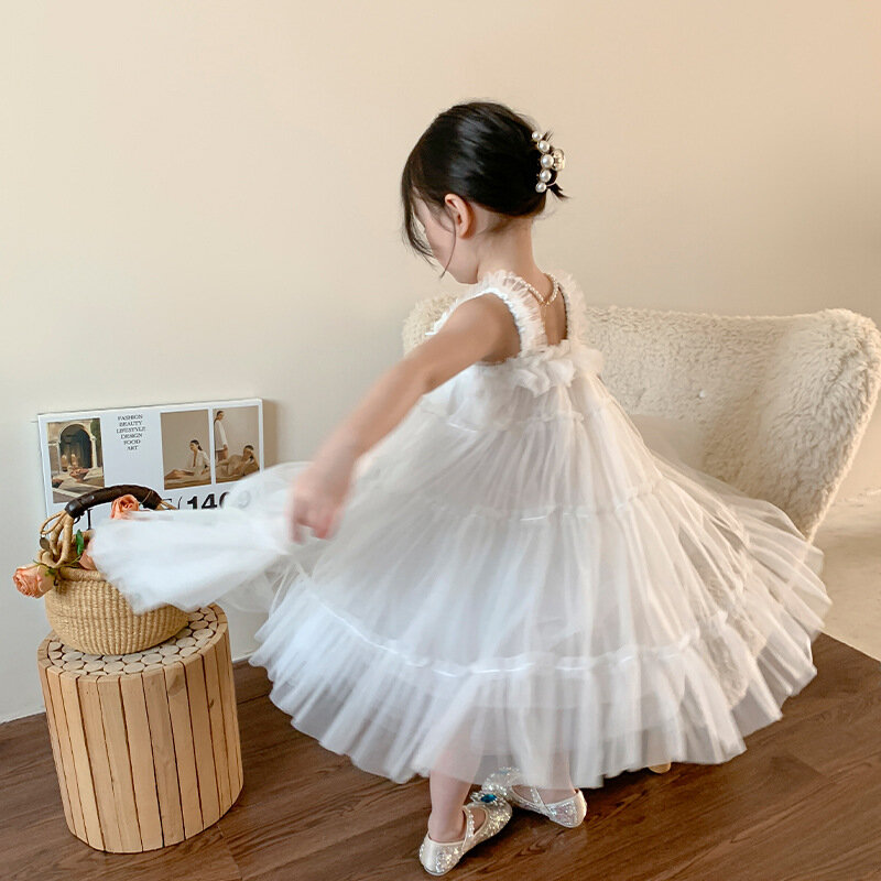 Kinder kleidung Mädchen Kleid Sommer neue koreanische Version Kinder Hosenträger Prinzessin Kleid Baby weißes Kleid