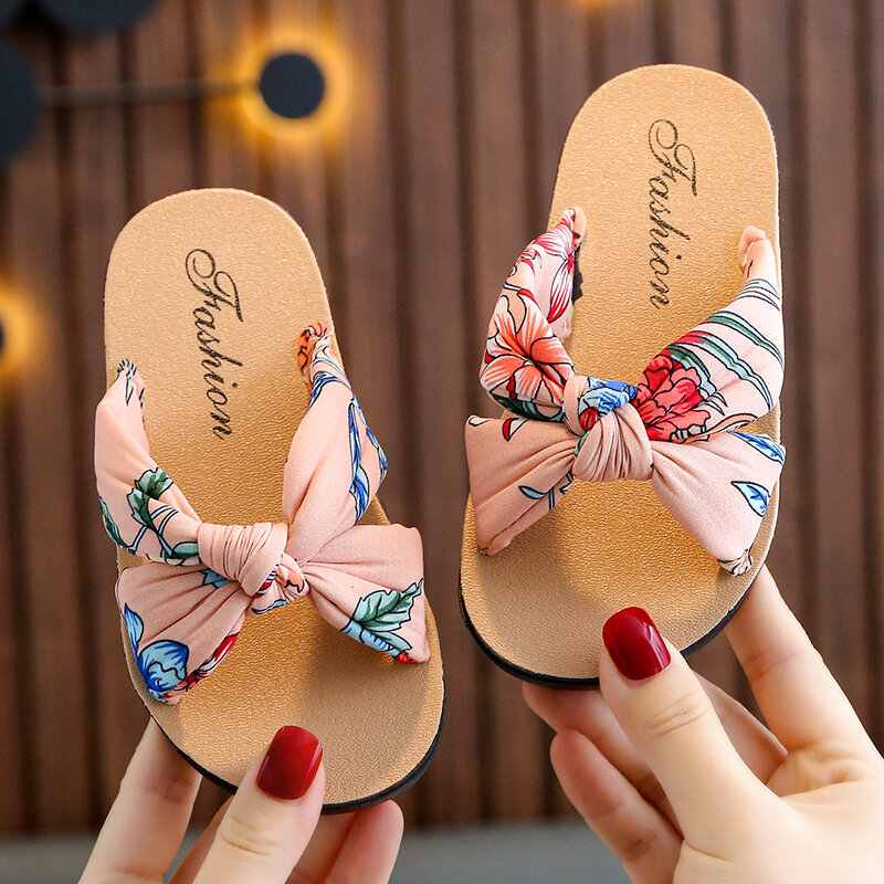 Children Girls Polka Dot Print Slippers Soft Sole Non-slip Bohemian Toddler Princess Slipper Sandals Summer Beach Baby Shoes