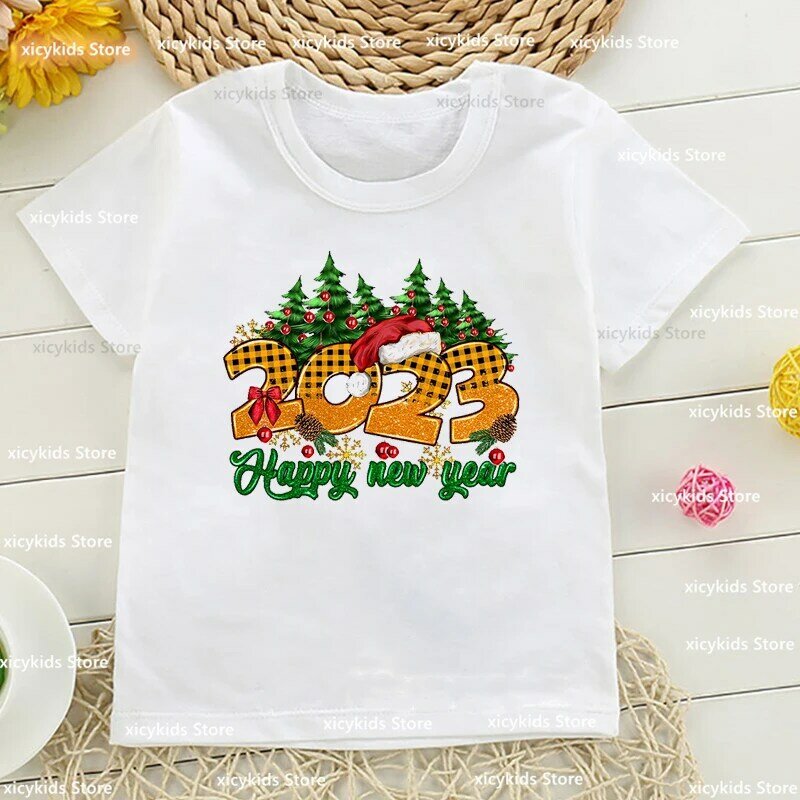 2023 New Year Clothes For kids Christmas Clothes Fashion Boys Girls Tshirt Cute Children Clothes Tshirt funny boys/girls clothes