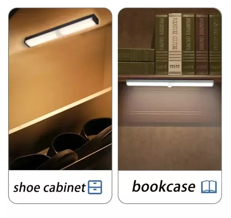 Luz nocturna con Sensor de movimiento, lámpara LED inalámbrica por USB para armario, cocina, dormitorio, 10/20/30/50CM