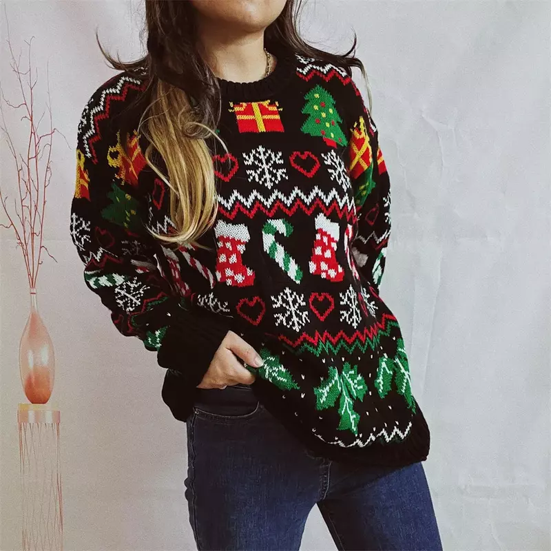 2023 winter popular Christmas men's and women's long-sleeved couple clothing New Year's Christmas holiday sweatshirts Undershirt