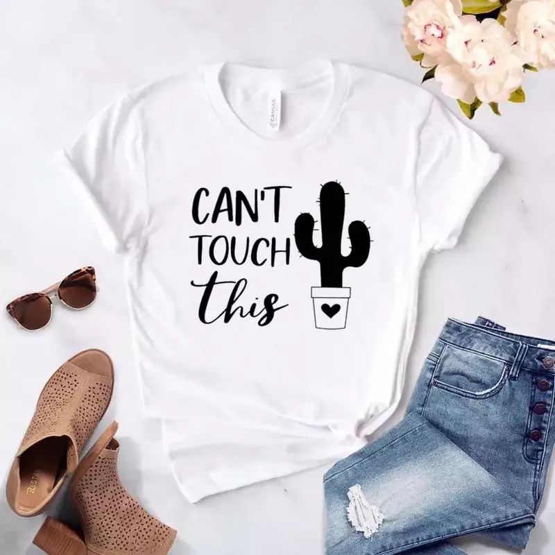 Can't Touch This cactus Print Women tshirt Cotton Hipster Funny t-shirt Gift Lady Yong Girl Top Tee y2k top odzież