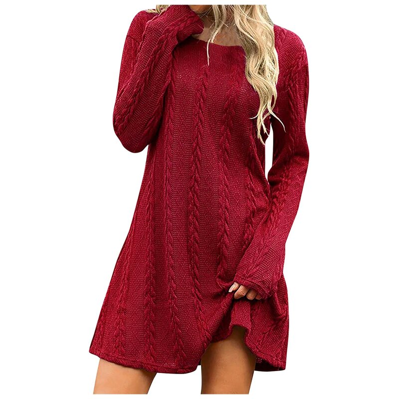 Casual Dresses For Women 2023 Sexy Slim Ribbed Knitted Bodycon Dress Women Autumn Round Neck Long Sleeve Mini Sweater Dress