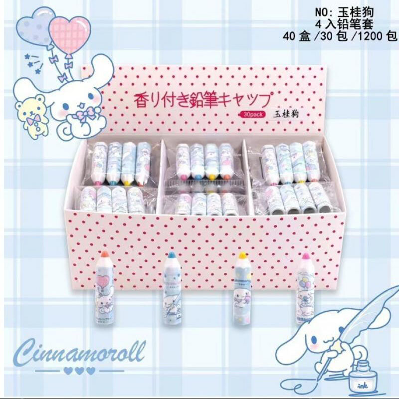 Cartoon Sanrioed Anime Cinnamoroll Pachaccos Kawaii Pencil Cap Ins Kawaii Pencil Protective Cover Set Learning Stationery Gifts