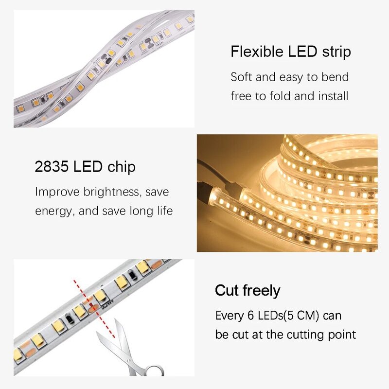 Bande lumineuse LED Flexible, étanche IP67, blanc naturel, 4000K/blanc chaud, 120 diodes/m, 12V 24V DC, 2835