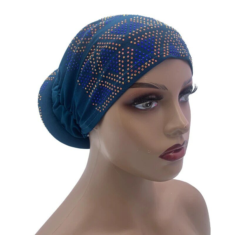Turbante con purpurina para mujer, gorro elástico musulmán para la cabeza, pañuelo para la cabeza, gorro de verano para fiesta, 2023