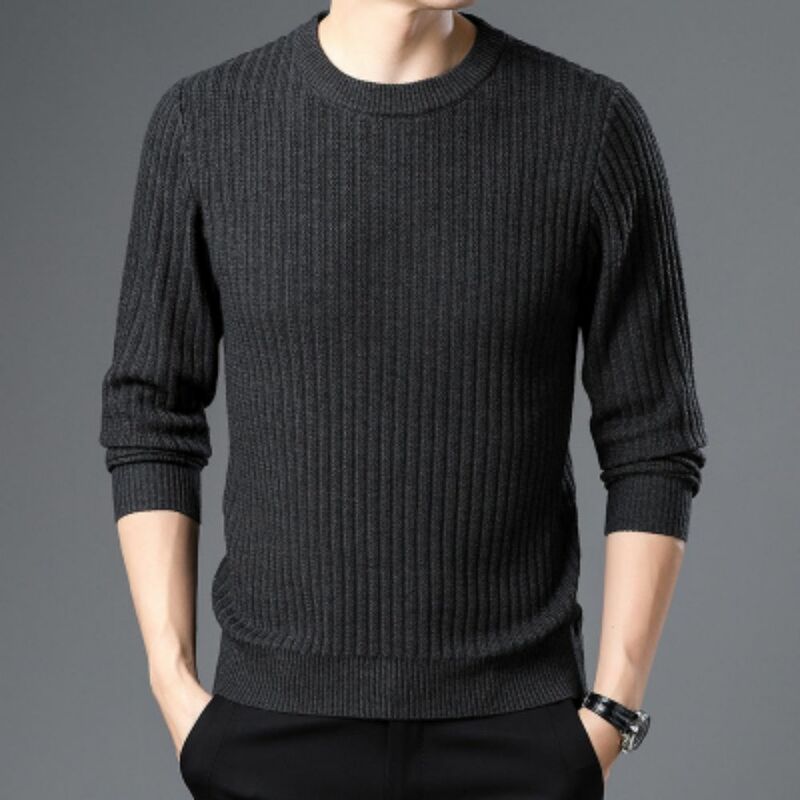 2023 Autumn New Fashion Men's Solid Round Neck Long Sleeve Pullover Sweater Casual Thickened Twisted Wool Sweater