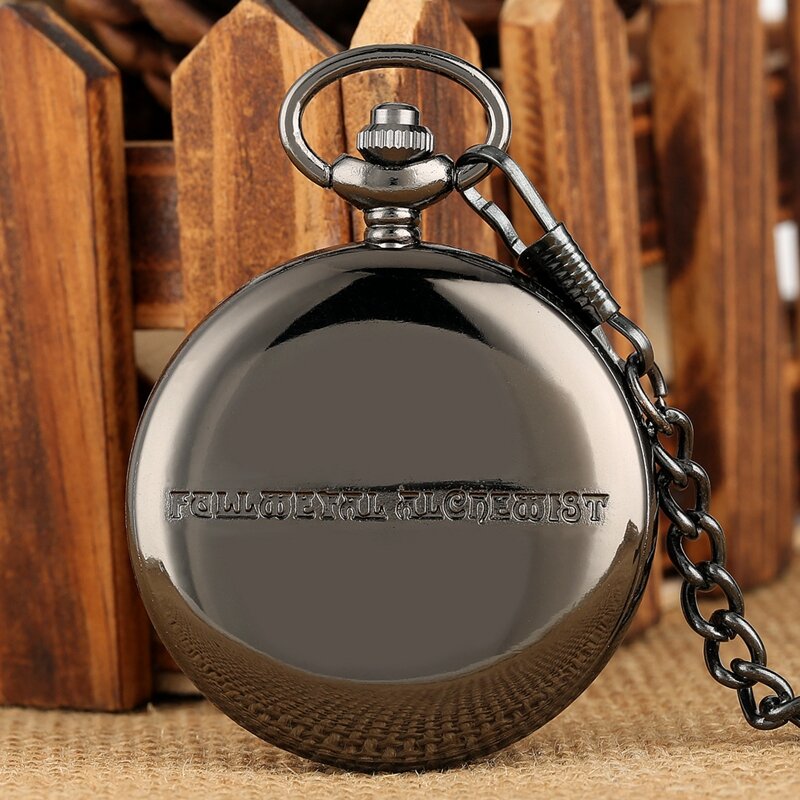 Винтажные черные металлические кварцевые карманные часы Alchemist в стиле стимпанк Популярные Эдвард Элрик ожерелье цепочка для фанатов косплей аниме часы