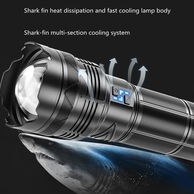 High Power Tactical Rechargeable led flashlight long range very powerful Lantern 100W usb charging lamp Torch with indicator