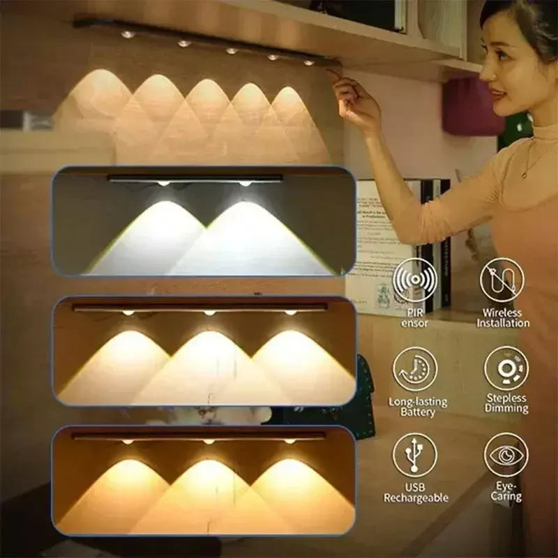 LED Sem Fio Motion Sensor Night Light, Ultra Fina Wine Cooler Light, 3 Cores, Armário De Cozinha, Quarto, Roupeiro, Iluminação Interior