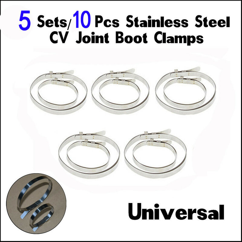10pcs Axle CV Joint Boot Clips Kit Stainless Steel Cable Tie Driveshaft Retain Clip Auto Crimp Banding Boot Clamp