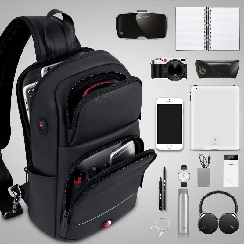 Tas selempang desainer untuk tas bahu modis tas selempang dengan pengisi daya USB tas dada tas bahu tunggal bertali bahu Oxford