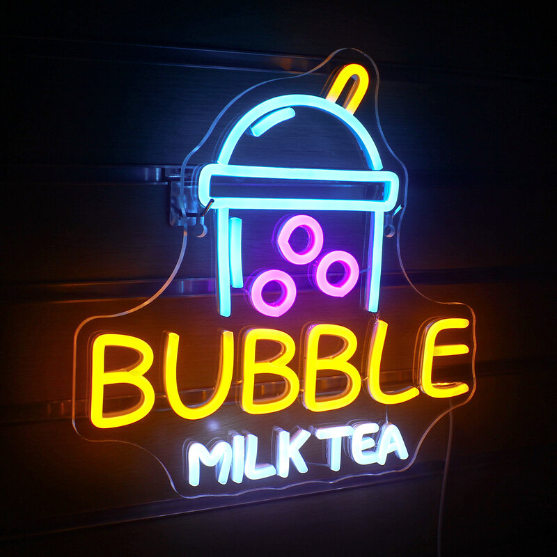 버블 밀크티 네온 LED 사인 라이트 아트 벽 램프, 파티 미적인 룸 장식, 음료 디저트 숍 로고 바 액세서리