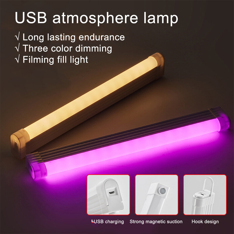 Baguette de lumière LED rechargeable par USB, 32cm, lampe de poche, éclairage de photographie, lampe Selfie colorée