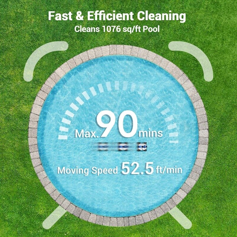 Cordless Robotic Pool Cleaner, Automatic Pool Vacuum with 60-90 Mins Working Time, Rechargeable Battery, IPX8 Waterproof for t