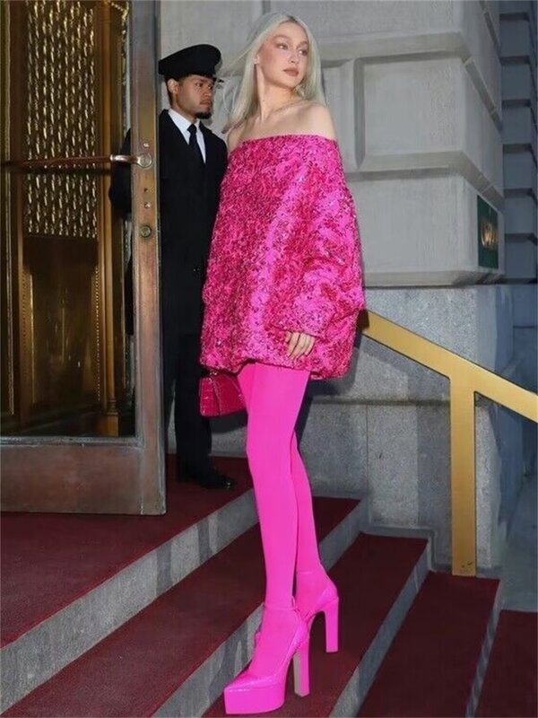 Barbiecore Roze Vrouwen Prom Dress Dames Formele Elegante Vrouwelijke Luxe Kristallen Feestjurk Panty Panty