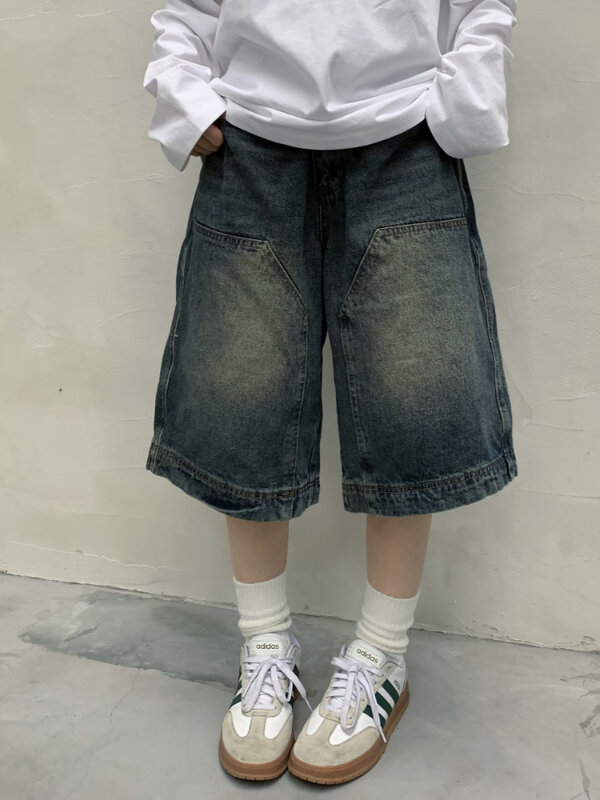 Qweek y2k Vintage Baggy Jorts Frauen weites Bein fünf Punkte Jeans koreanische Streetwear lässig übergroße gewaschene Jeans shorts Sommer