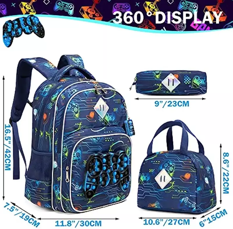 حقيبة ظهر للأولاد حقيبة مدرسية مع صندوق غداء لرياض الأطفال الابتدائية للأطفال على ظهره مجموعة للبنين حقيبة مدرسية