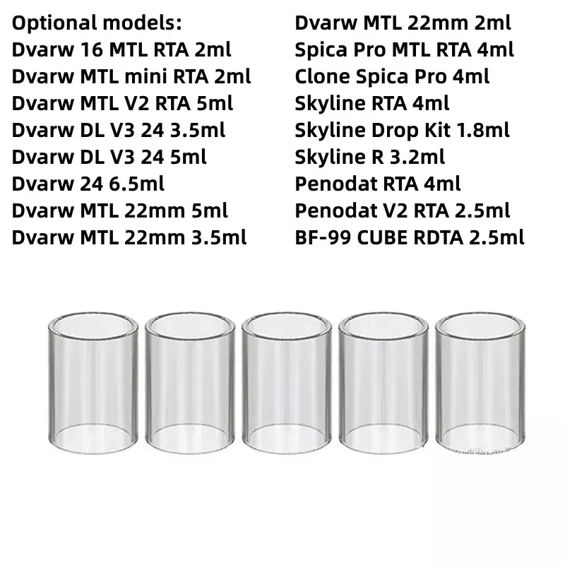 Vaso de vidrio de 5 piezas, para Coppervape Dvarw 16 MTL RTA/Dvarw MTL mini RTA/Dvarw MTL V2 RTA/Dvarw 24 / Spica Pro MTL RTA/Skyline R