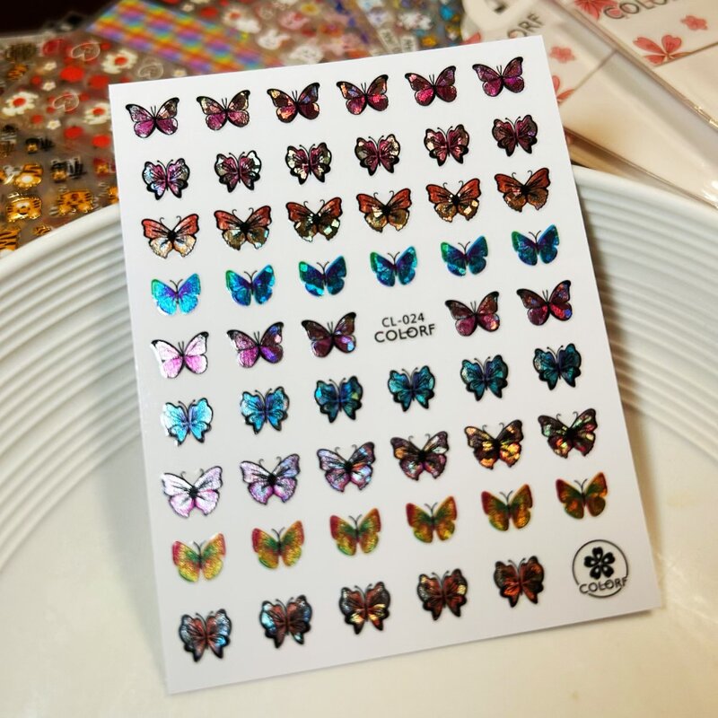1 Blatt Mode bunte Laser Schmetterling Muster 3d Nail Art Aufkleber für Maniküre Modedesign DIY glückliche Accessoires