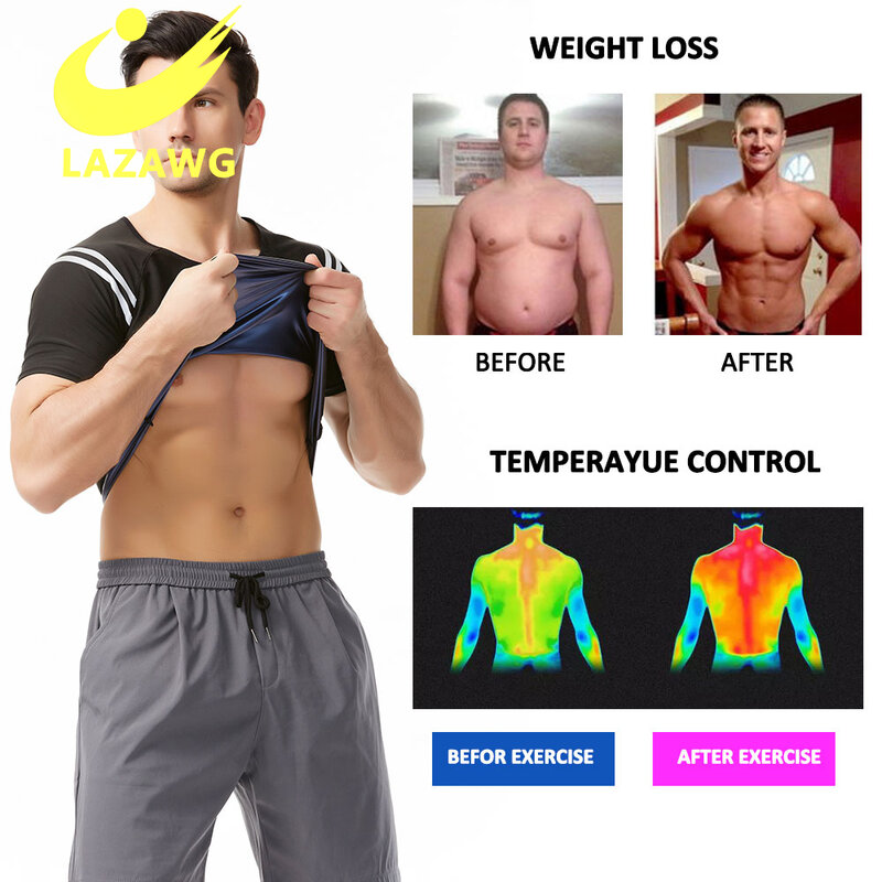 LAZAWG-سترة ساونا للرجال ، مدرب الخصر ، مشدات تنحيف الجسم ، مشد ، مشد ، ملابس داخلية رياضية ، حرق الدهون توب خزان نحيف ، ساخن