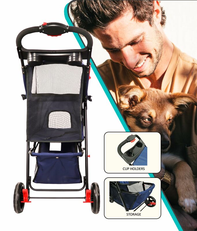 Convenience and Mobility Pet Stroller, Effortless Cat and Dog Carrier, Foldable, Blue