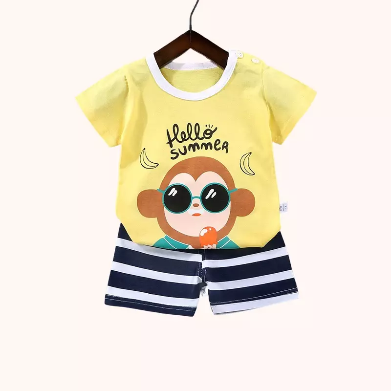 Conjunto de camiseta e shorts de algodão infantil, roupas de mãe e criança, roupas de bebê, terno infantil, verão, 2 peças