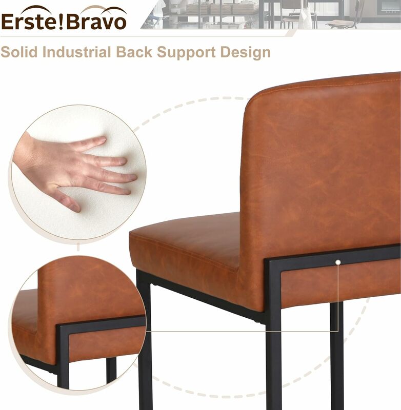 Brown Bar Stools Counter Height Set of 2 for Kitchen Counter 24 Inch Faux Leather Upholstered Modern Cognac Barstools