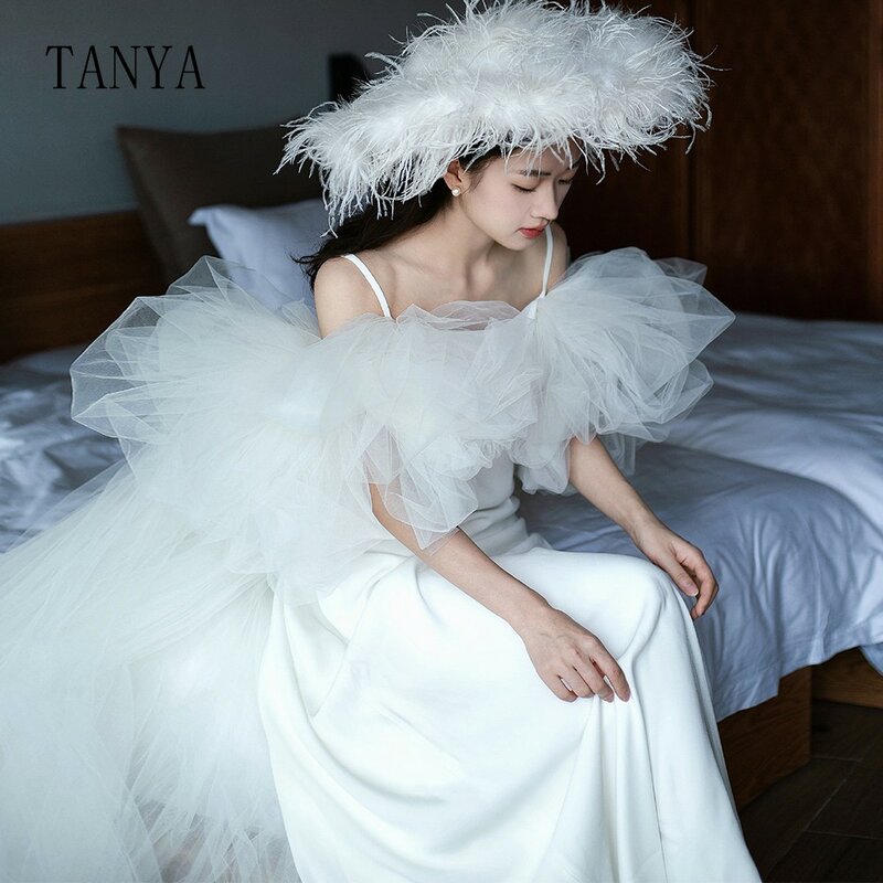 Женское свадебное платье со съемным тюлевым рукавом, свадебная накидка, модное свадебное платье из двух частей, шикарное платье TSWD237