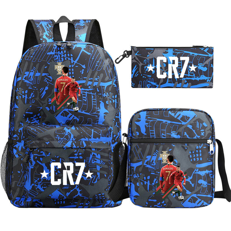 Cr7 mochila para menino e menina, bolsa escolar com bolsa de ombro, para adolescentes, novo, 3pcs