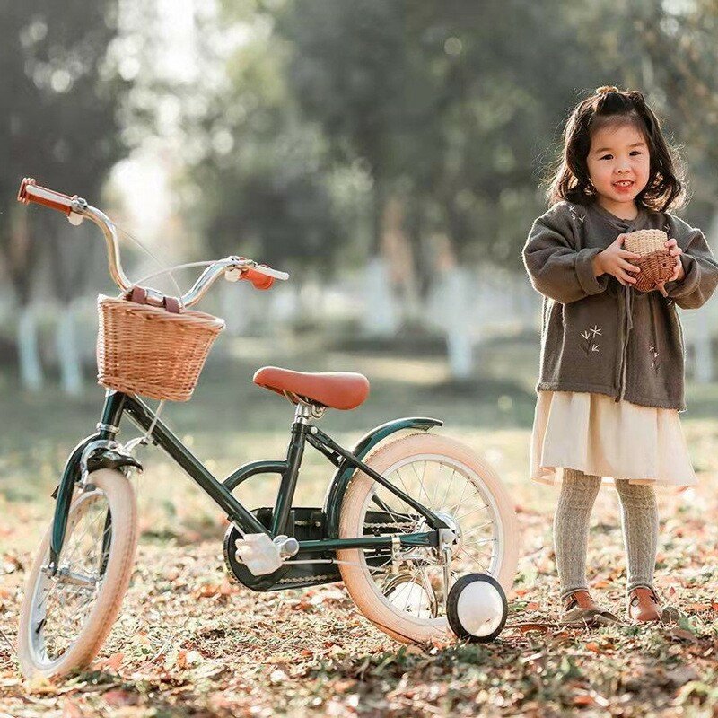 دراجة أطفال دراجة ريترو فتاة صغيرة مع سلة دراجة الأميرة في دراجة الأطفال الجبلية الكبيرة سكوتر