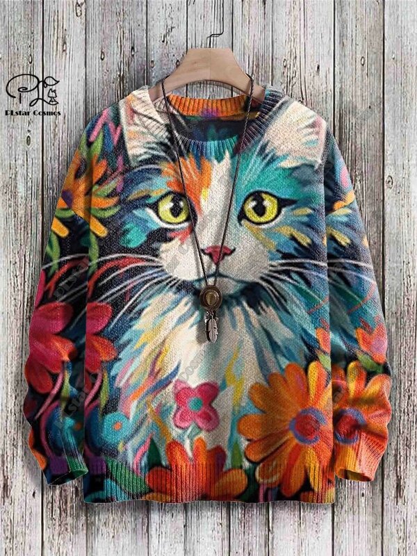 Suéter con estampado 3D de animales para hombre y mujer, suéter cálido informal con estampado de gato, nuevo estilo, S-12 unisex