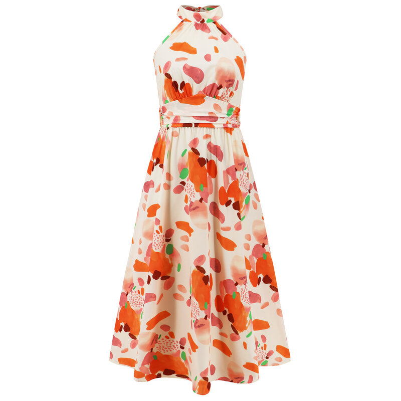 Высококачественная пикантная юбка с воротником-стойкой без рукавов, элегантная женская одежда, новое платье средней длины, популярные трендовые платья