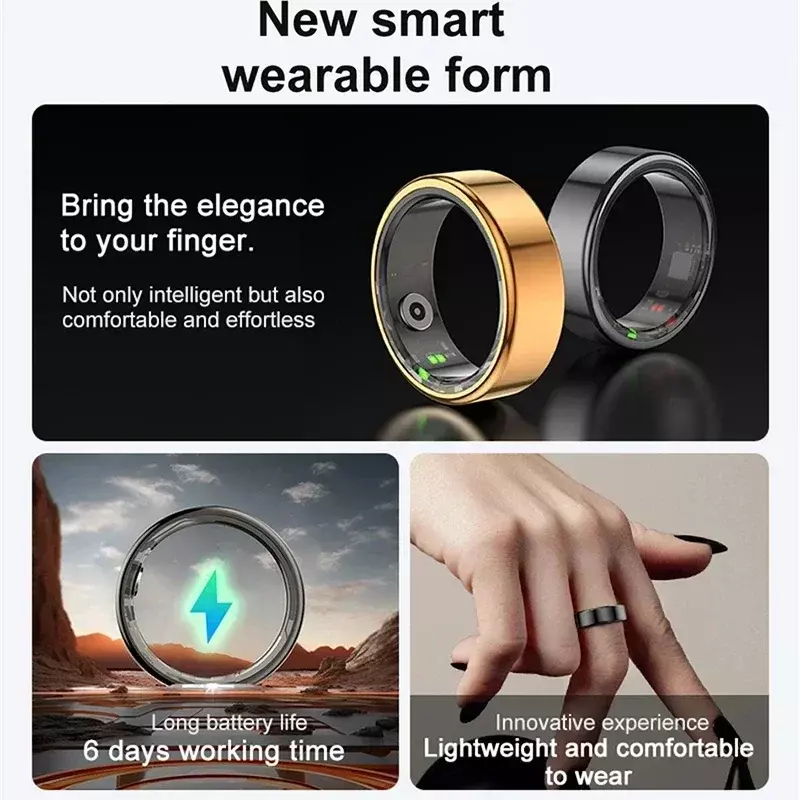 Smart Ring Men Military Stainless Steel Shell Health Heart Rate Sleep Monitor Smart Ring IP68 Waterproof Sports Mode Finger Ring