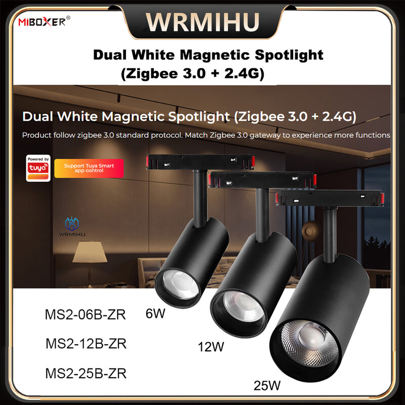 Miboxer DC48V Dual Whte Magnetic Spotlight (Zigbee 3.0 + 2.4G RF)Smart TUYA 6W 12W 25W Guide rail light For Background lighting