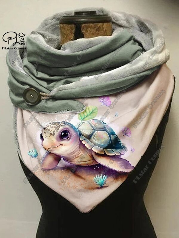 Женская теплая шаль с 3D-принтом в виде дельфина, черепахи, выдры, весенний и зимний маленький треугольный шарф