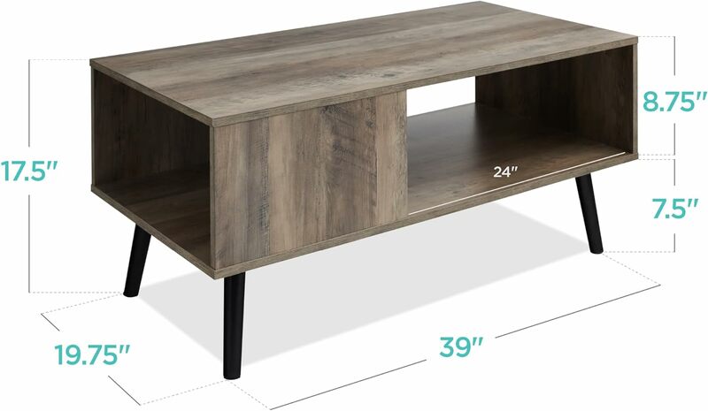 Wooden Mid-Century Modern Coffee Table,Accent Furniture for Living Room,Indoor, Home Décor Open Storage Shelf,Wood Grain Finish