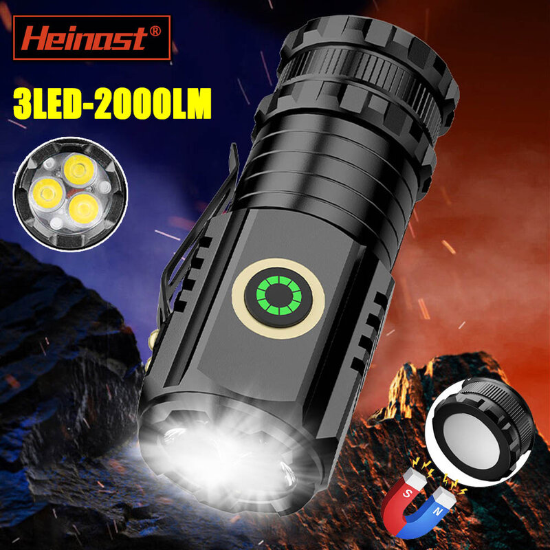 Tragbare Mini-LED-Taschenlampe 3led ultra starkes Licht Blitzlicht USB wiederauf ladbare eingebaute Batterie mit Stift clip und Heck magnet