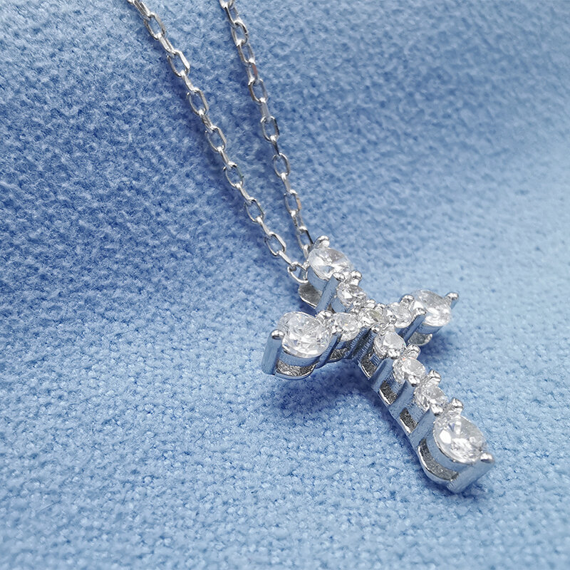 Mewah 100% 925 Perak Murni Berlian Berkilau Salib Liontin Kalung untuk Wanita Zirkon Kalung Pesta Perhiasan Hadiah