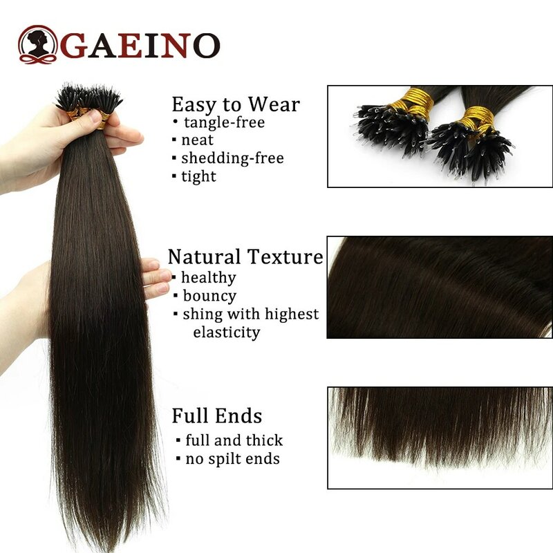 Nano Ring Micro Bead Loop estensione dei capelli umani 100% veri capelli Remy Nano Link estensioni dei capelli marrone scuro veri capelli umani 16 "-22"