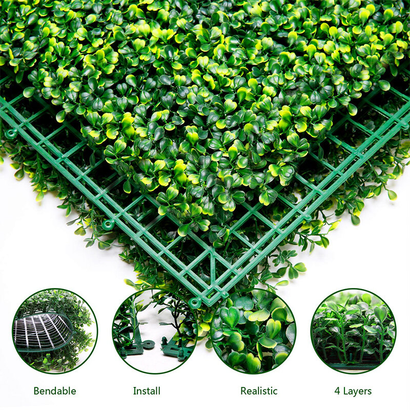 Painéis De Buxo Artificial, Topiary Hedge Plant, 25x25cm, Parede De Verdura Protegida UV, Painel De Parede De Grama, 10 Pcs, 20Pcs