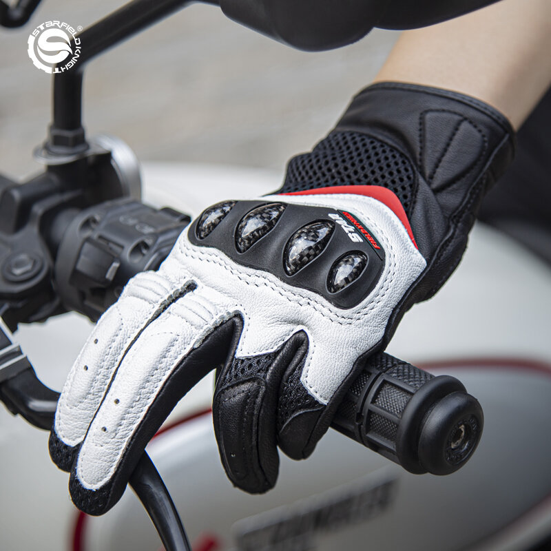 SFK-guantes de motociclismo transpirables para mujer, cuero genuino de piel de cabra, antideslizantes, resistentes al desgaste, equipo de carrera de ciclismo