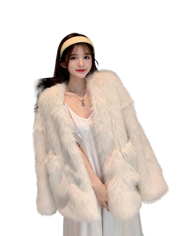 Abbigliamento donna che dimagrisce cappotto di pelliccia di volpe sintetica inverno nuovo 021