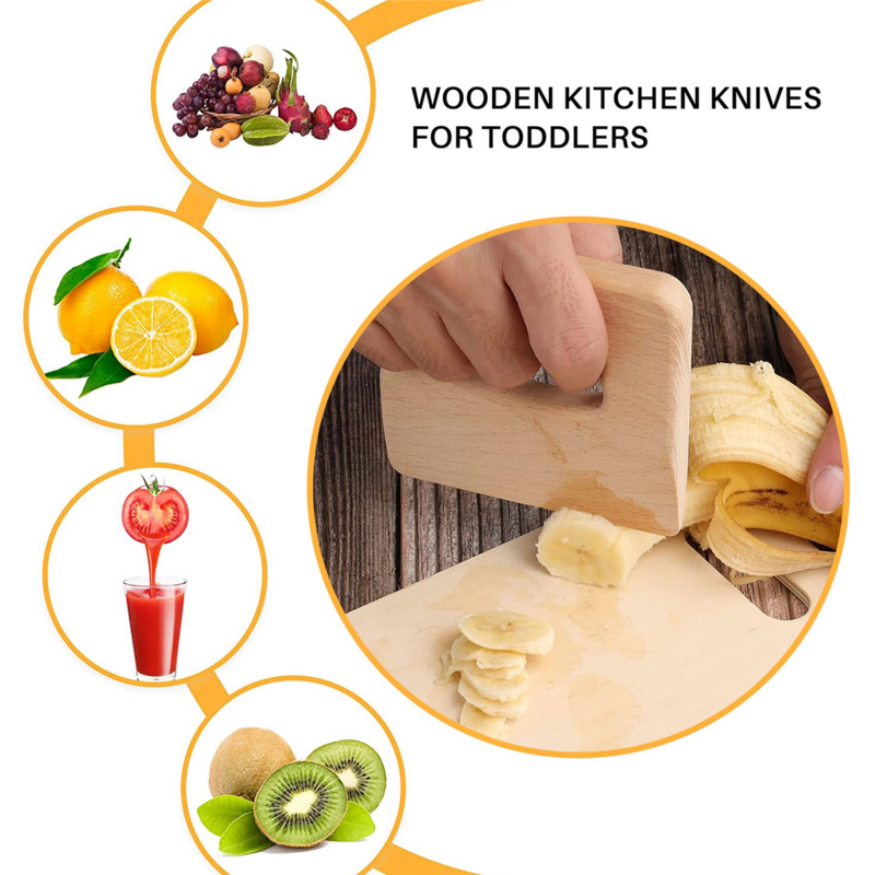 Cuchillo de madera seguro para niños, utensilio para cocinar y cortar verduras y frutas, 2 piezas