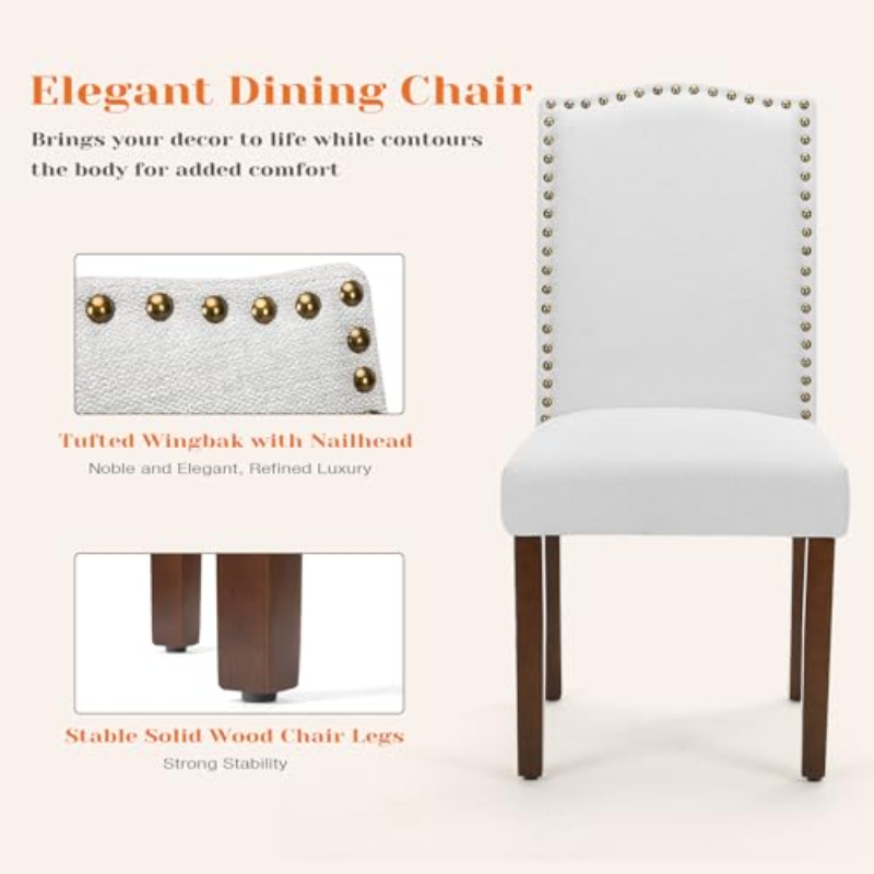 Dining Chairs Set of 4, Modern Upholstered High-end Dining Room Chair with Nailhead Back and Solid Wood Legs,Grey
