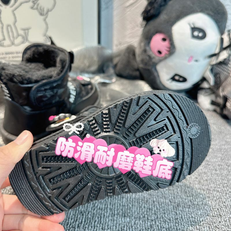 Sanrio Cotton Shoes Kids Plus Velvet addensare confortevole Anime Figure Kuromi Snows stivali inverno tenere in caldo Kawaii carino nuovo stile