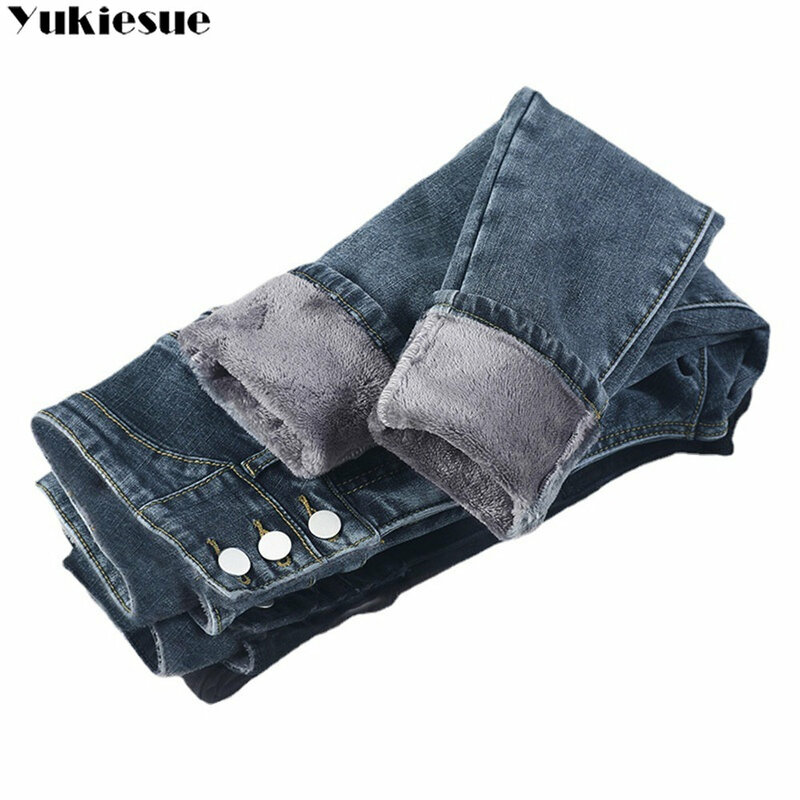Pantalones vaqueros de estilo coreano para mujer, jeans cálidos de cintura alta, informales, Vintage, de terciopelo, ropa de calle, invierno, 2022