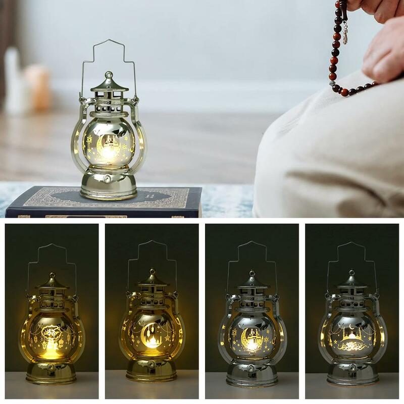 Lampu Led portabel Ramadan, lampu elektronik lentera lilin Lebaran untuk ornamen Muslim Islami, pencahayaan dekorasi Ramadan H2d6
