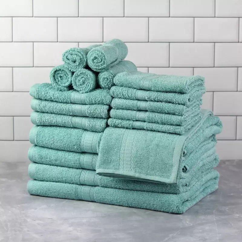 Mainstays Basic Solid 18-Piece Bath Towel Set Collection, Aqua