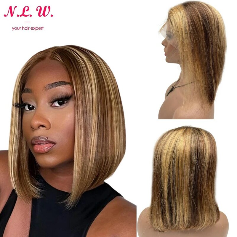 N.L.W P4/27 цветов кружевные передние человеческие волосы парики 13*4 Короткие прямые человеческие парики боб 12 дюймов фронтальные волосы для женщин 180% Плотность